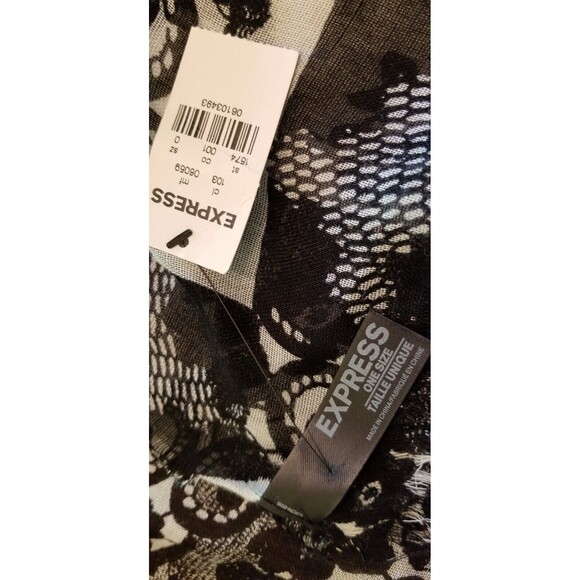 Express Goth Black & White with Rhinestones Cross Viscose Scarf with Tag - Picture 2 of 9